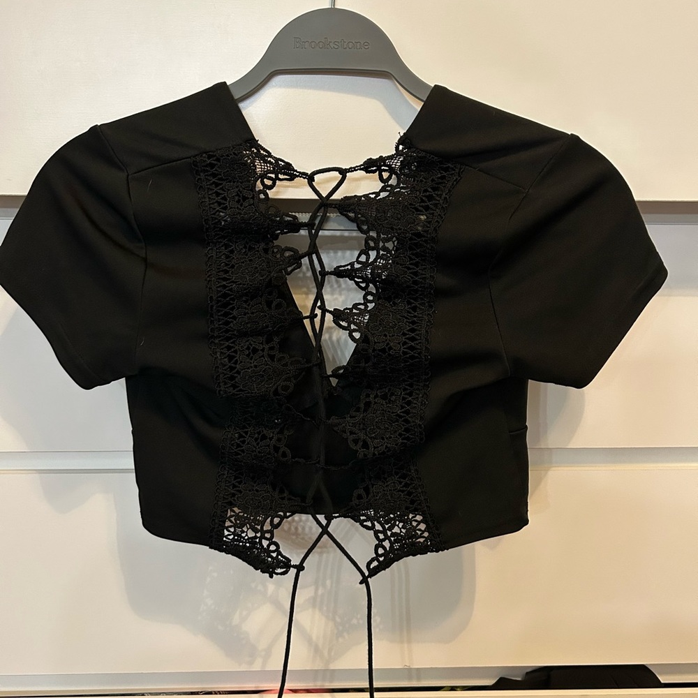 Black crop top with lace back